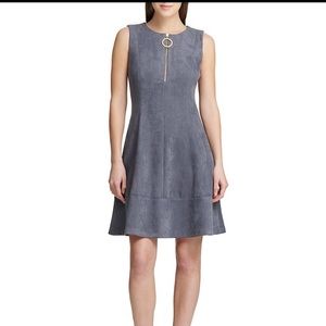 DKNY Zip Front Faux Suede Fit & Flare Dress
